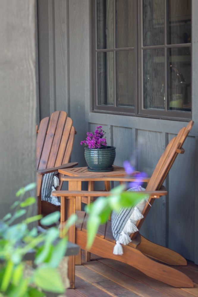 Adirondack chair on a cabin porch, Flagstaff